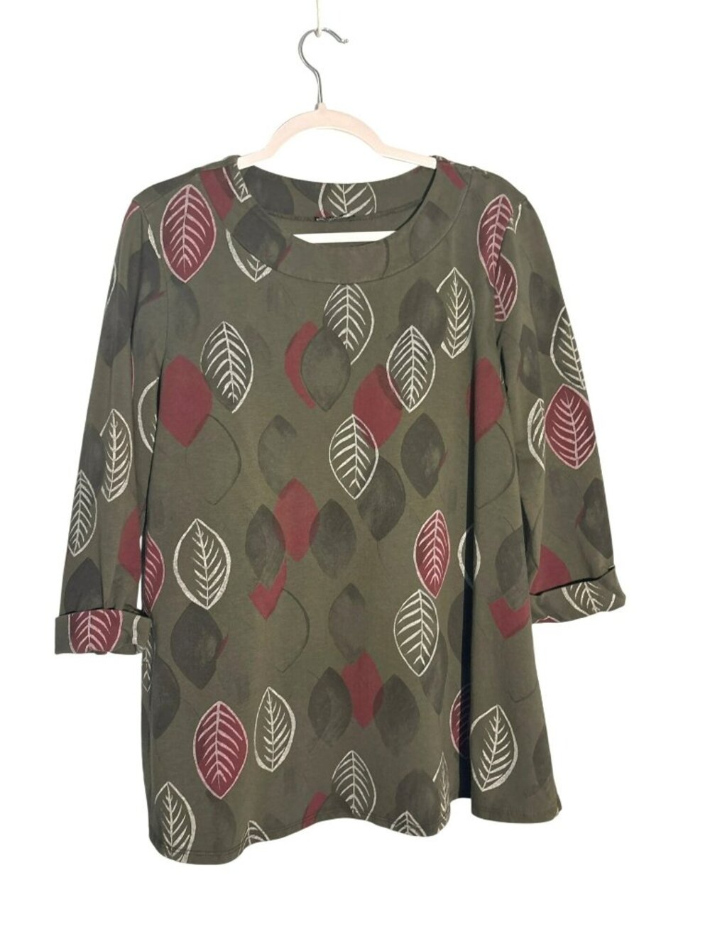 Luca Vanucci Made In Italy Leaf Print 3/4 Sleeves Scoop NeckTunic Top  L